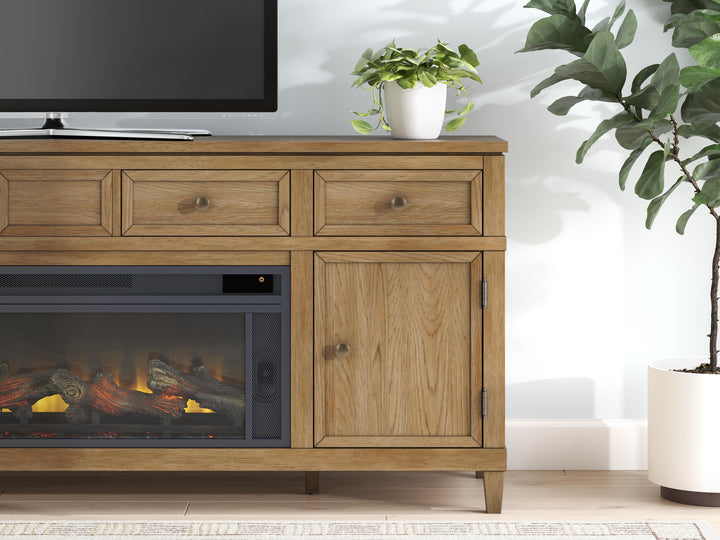 Sharlance 81" TV Stand with Electric Fireplace - Light Brown (4)