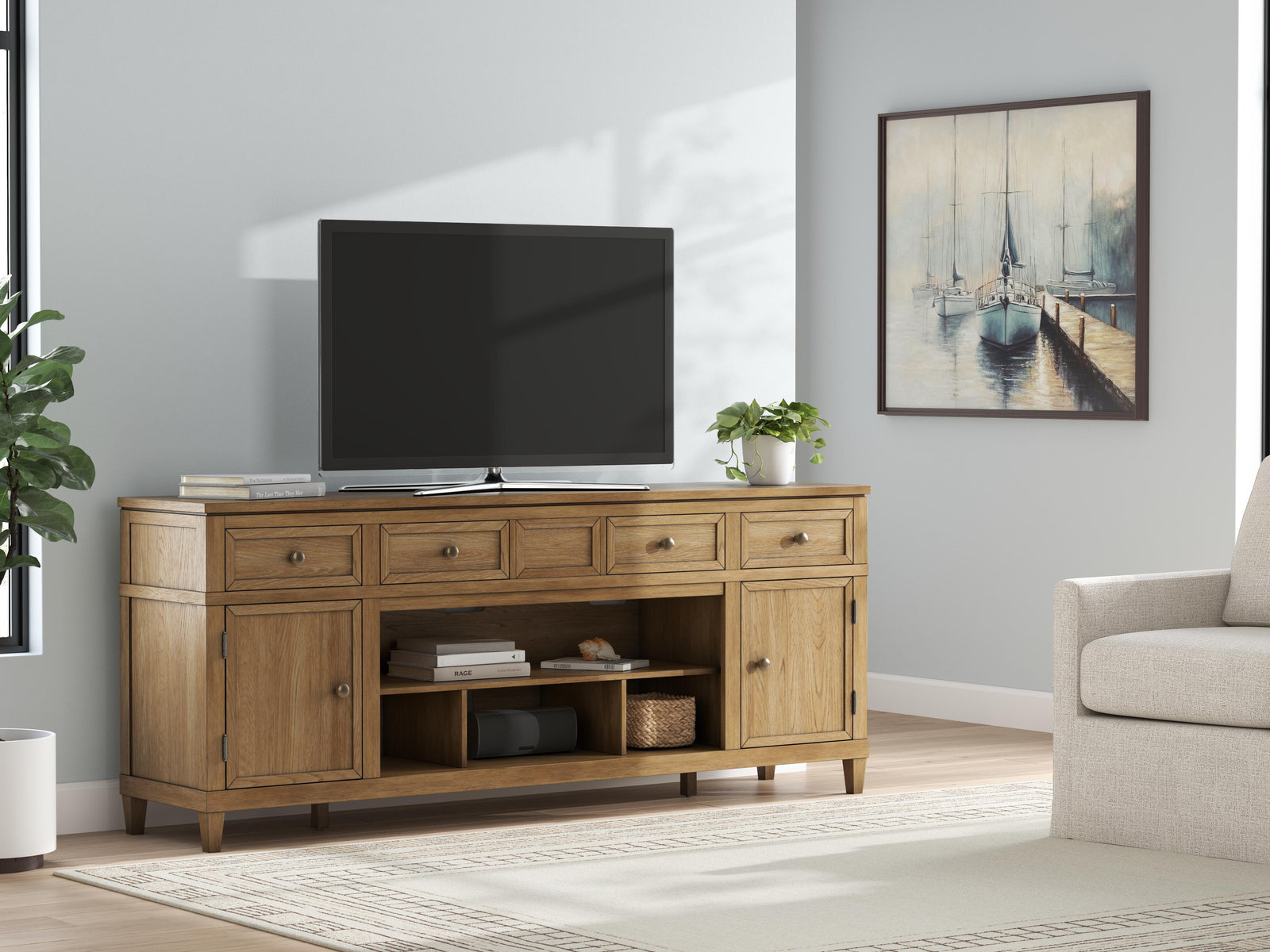 Sharlance 81" TV Stand - Light Brown (8)