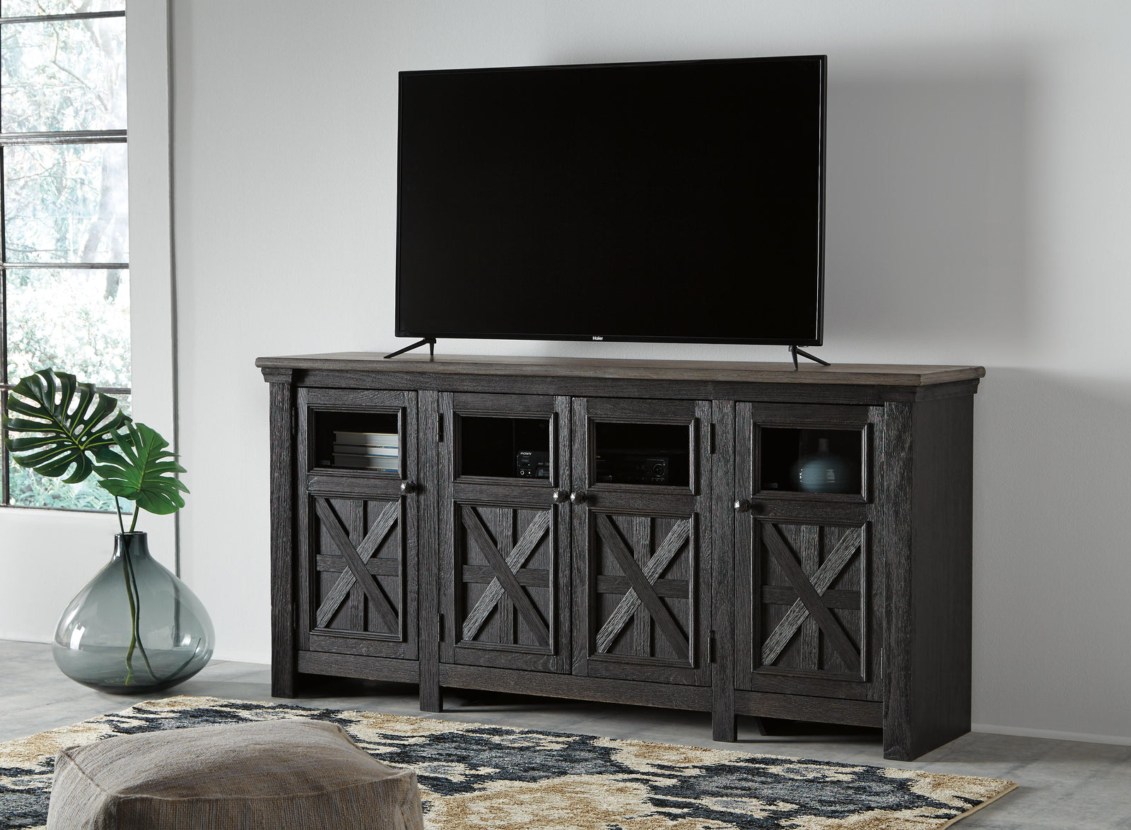 Tyler Creek 74" TV Stand - Dark Gray (2)
