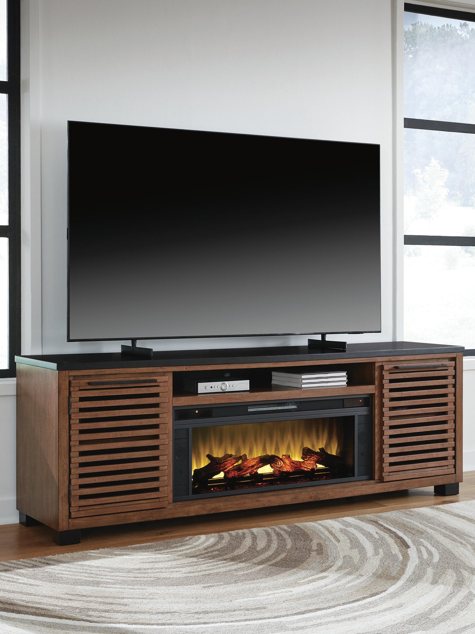 Kallari 84" TV Stand with Electric Fireplace - Dark Brown (2)