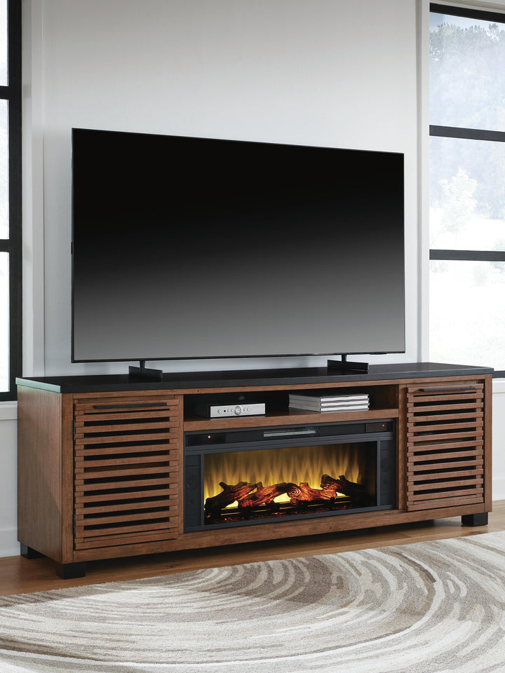 Kallari 84" TV Stand with Electric Fireplace - Dark Brown (2)