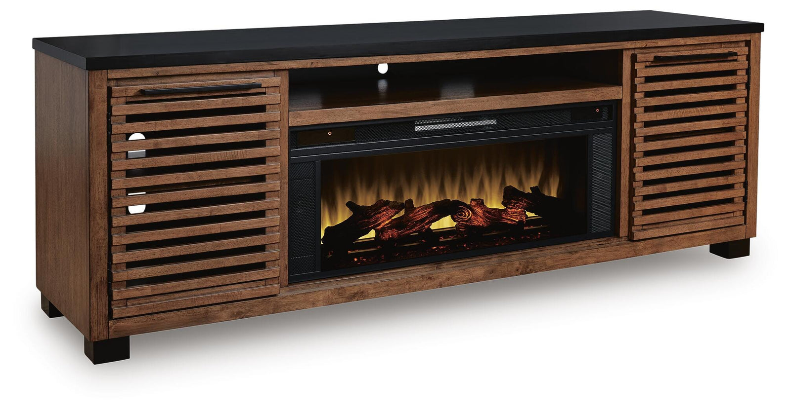 Kallari 84" TV Stand with Electric Fireplace - Dark Brown (1)