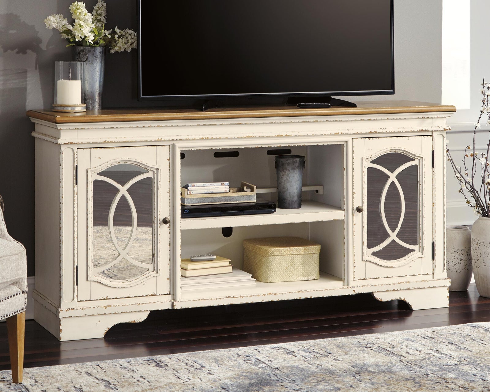 Realyn 74" TV Stand - White (2)