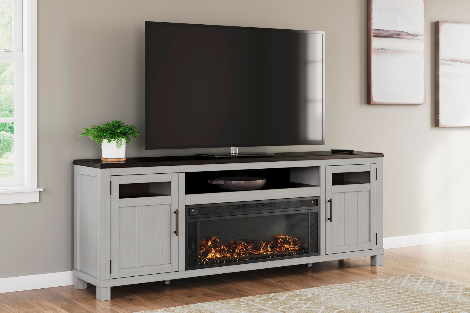 Darborn 88" TV Stand with Electric Fireplace - Dark Gray (2)