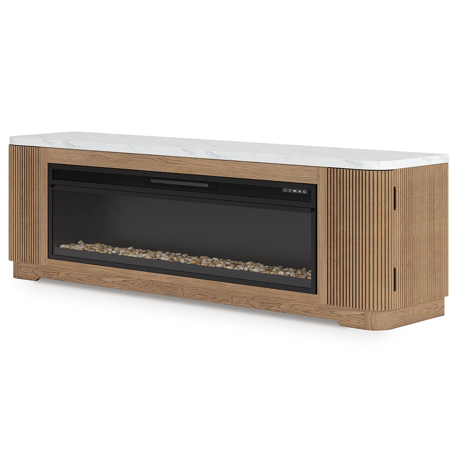 Camdill 80" TV Stand with Electric Fireplace - Light Brown (2)