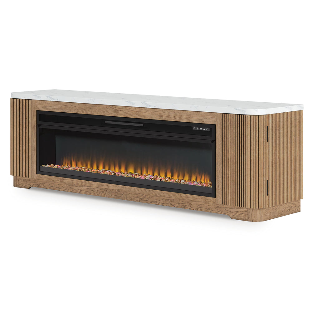 Camdill 80" TV Stand with Electric Fireplace - Light Brown (3)