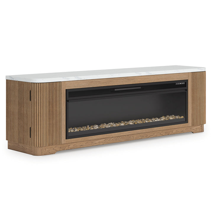 Camdill 80" TV Stand with Electric Fireplace - Light Brown (4)