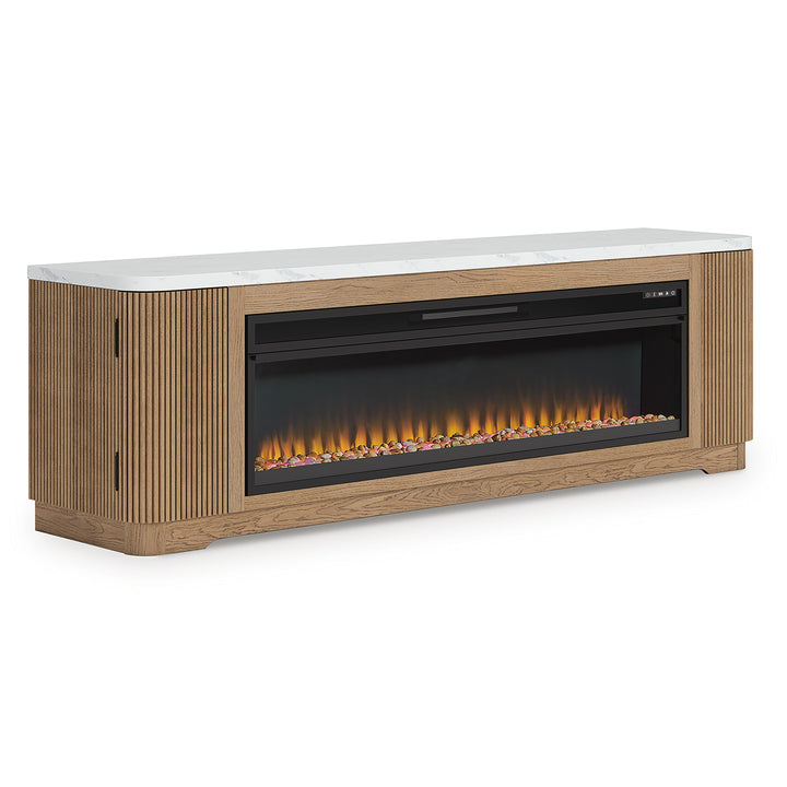 Camdill 80" TV Stand with Electric Fireplace - Light Brown (5)