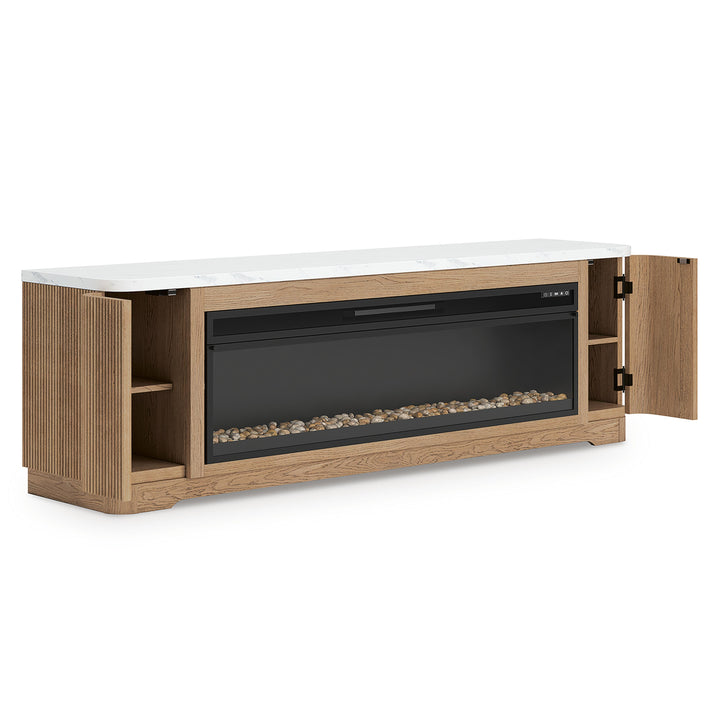 Camdill 80" TV Stand with Electric Fireplace - Light Brown (6)