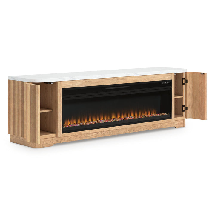 Camdill 80" TV Stand with Electric Fireplace - Light Brown (7)