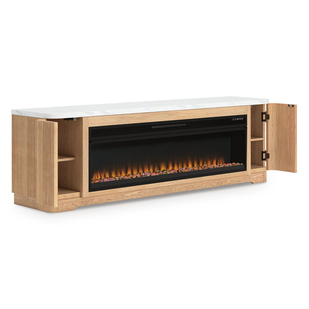Camdill 80" TV Stand with Electric Fireplace - Light Brown (7)