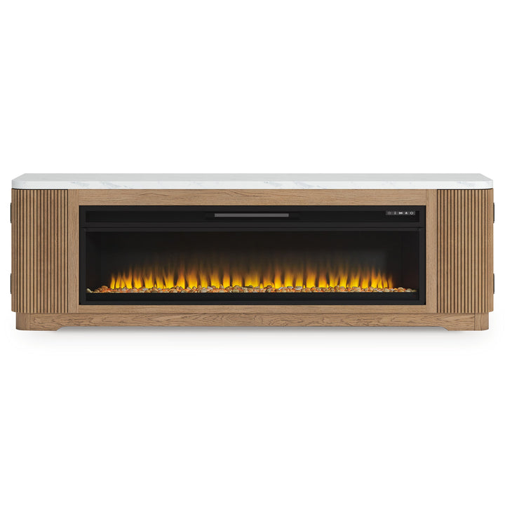 Camdill 80" TV Stand with Electric Fireplace - Light Brown (9)