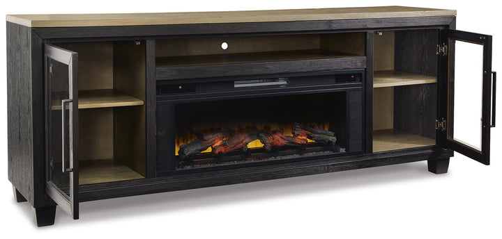 Foyland 83" TV Stand with Electric Fireplace - Black/Brown (3)