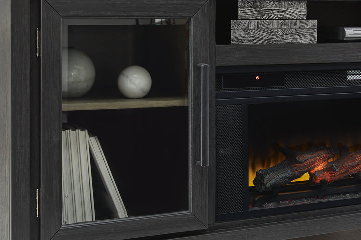 Foyland 83" TV Stand with Electric Fireplace - Black/Brown (6)