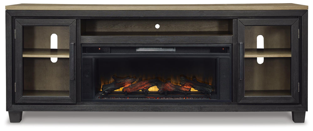 Foyland 83" TV Stand with Electric Fireplace - Black/Brown (4)
