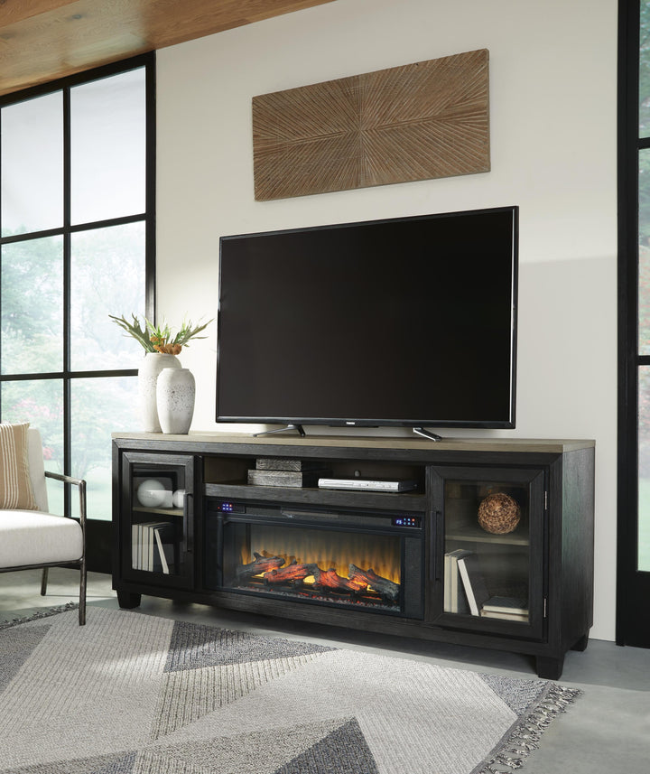 Foyland 83" TV Stand with Electric Fireplace - Black/Brown (2)