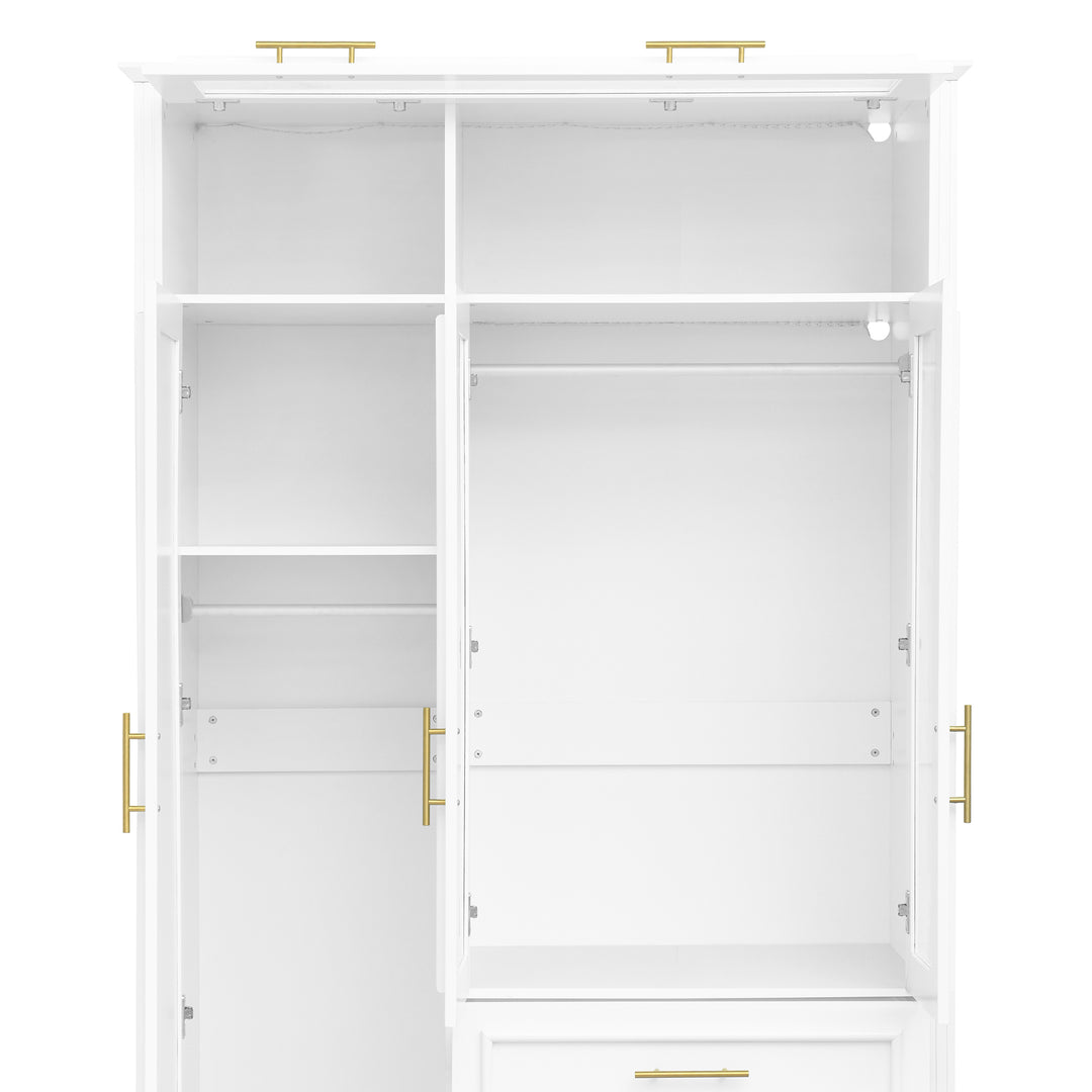 White 3-Door Wardrobe Armoire with LED Lighting and 3 Drawers