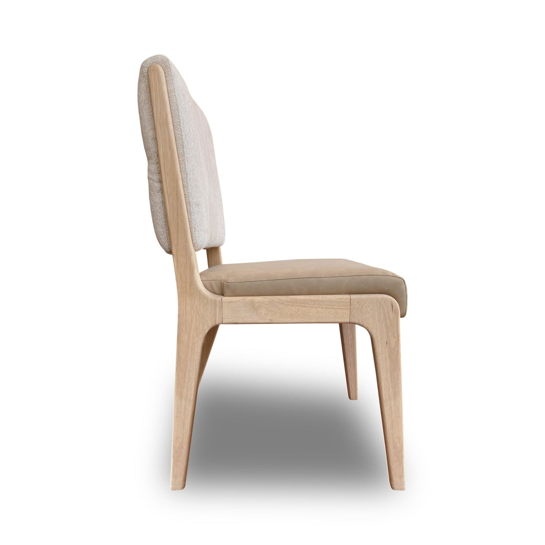 Zinnia Upholstered Dining Chair in White Sand, Buttermilk Leather and Dune Chenille