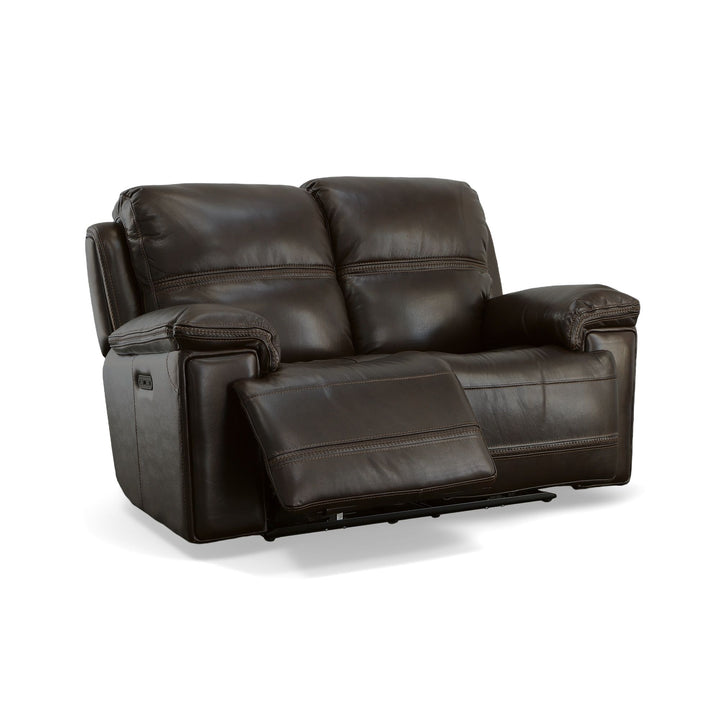 Fenwick Leather Power Reclining Loveseat with Power Headrests in Dark Chocolate