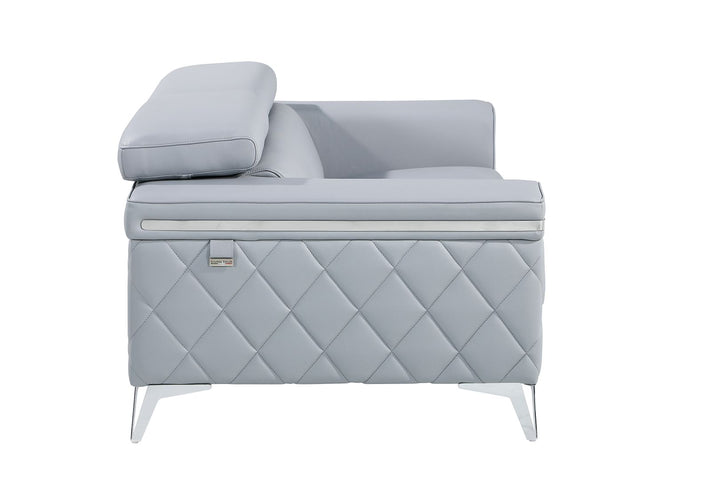 DivanItalia 1140 Loveseat with Adjustable Headrest in Top-Grain Italian Leather - Light Blue