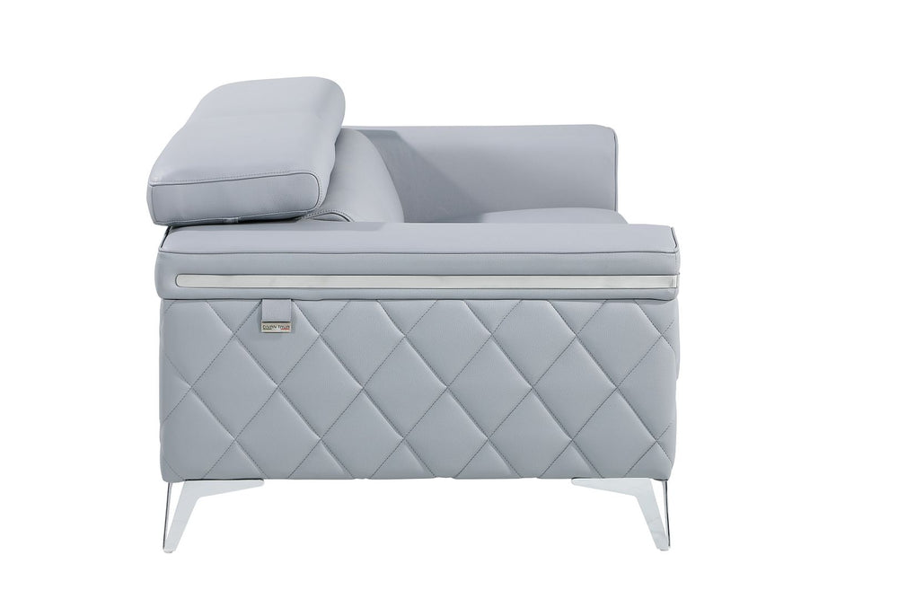 DivanItalia 1140 Loveseat with Adjustable Headrest in Top-Grain Italian Leather - Light Blue