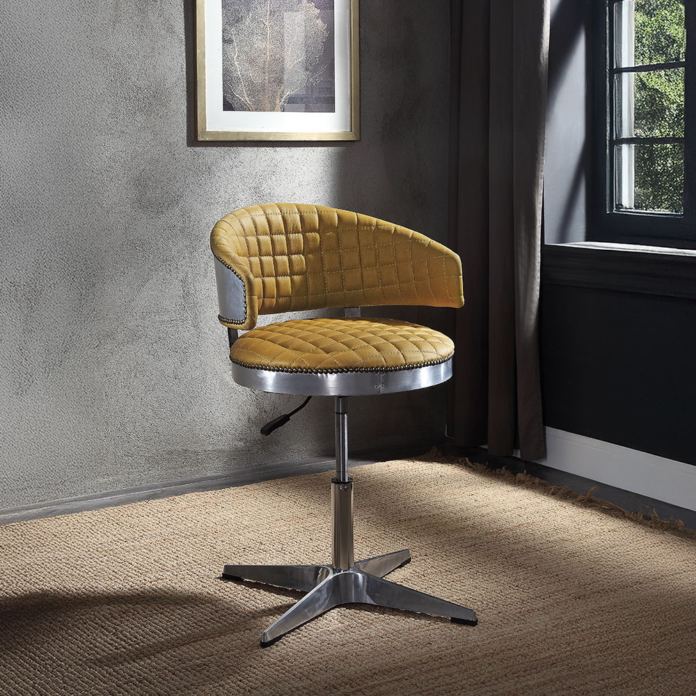 Brancaster - Adjustable Stool With Swivel - Turmeric Top Grain Leather & Chrome
