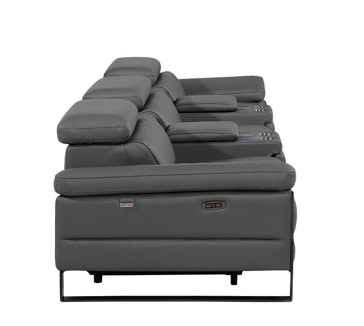 DivanItalia 1246 Modular Power Triple Reclining Dual Console Sofa with Power Reclining Headrests – Top Grain Italian Leather - Dark Gray