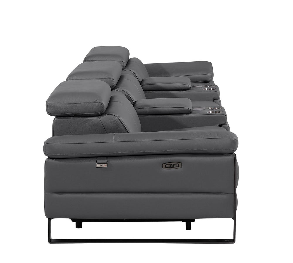 DivanItalia 1246 Modular Power Triple Reclining Dual Console Sofa with Power Reclining Headrests – Top Grain Italian Leather - Dark Gray