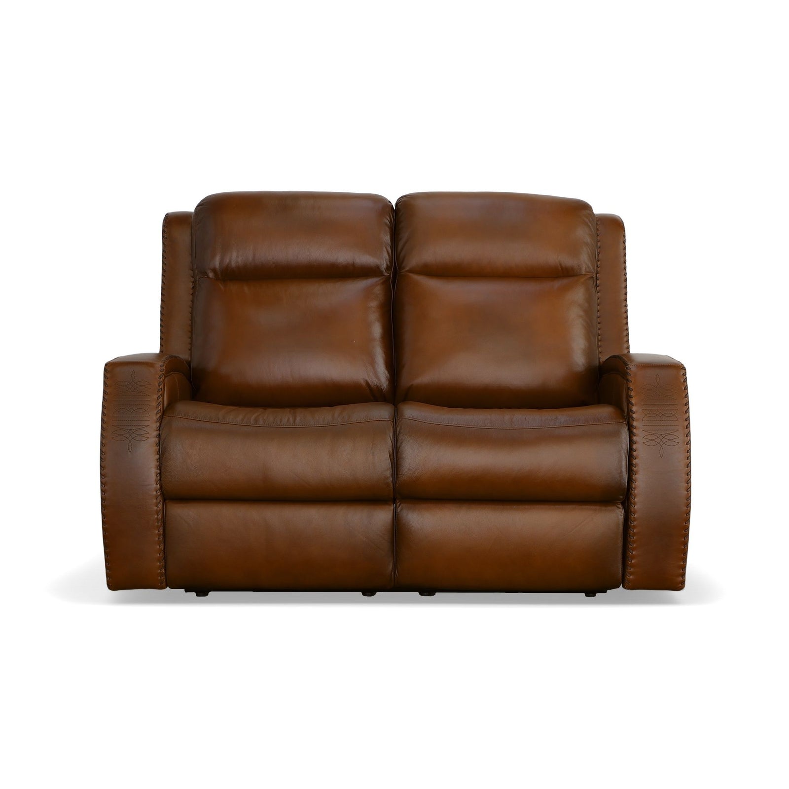 Mustang Leather Power Loveseat with Power Headrest in Rust