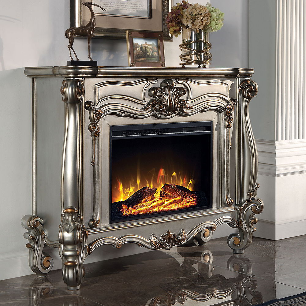ACME Furniture Versailles Fireplace Antique Platinum