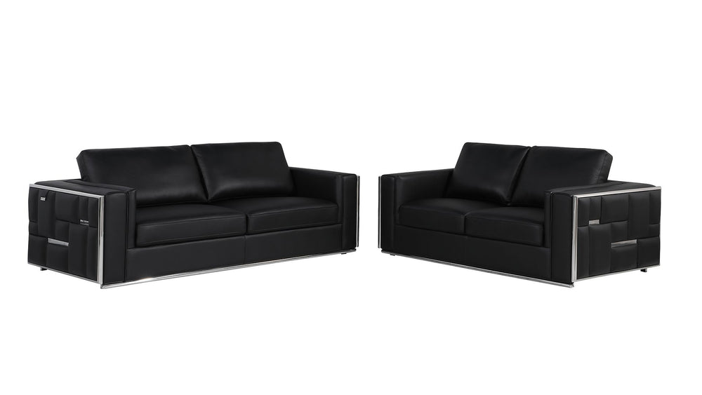 DivanItalia 1130 2-Piece Sofa Set in Top-Grain Italian Leather - Black