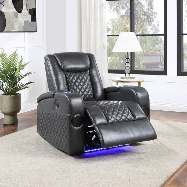 Alair - Power Motion Recliner With Bluetooth, Wireless Charger & Cupholder - Dark Gray Leather Aire