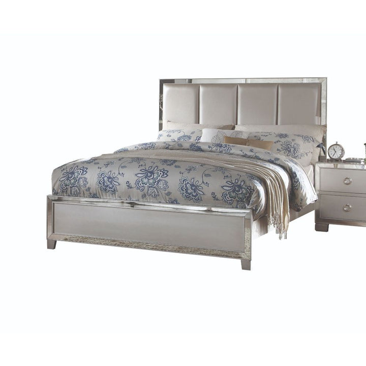 Voeville II - Eastern King Bed - Platinum Synthetic Leather & Platinum