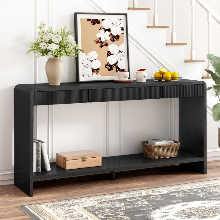 59" Slatted 3-Drawer Console Table – Black