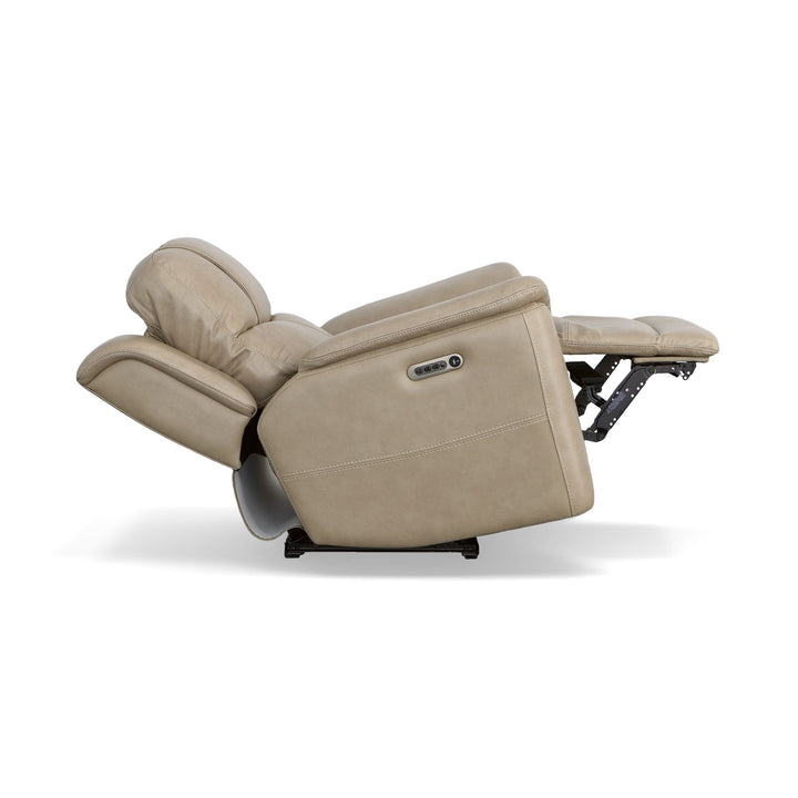 Crew Leather Power Recliner with Power Headrest &amp; Lumbar in Pebble