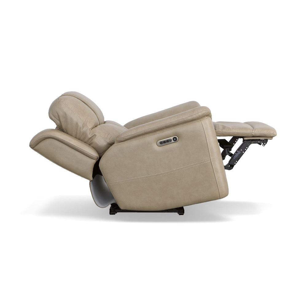 Crew Leather Power Recliner with Power Headrest & Lumbar in Pebble