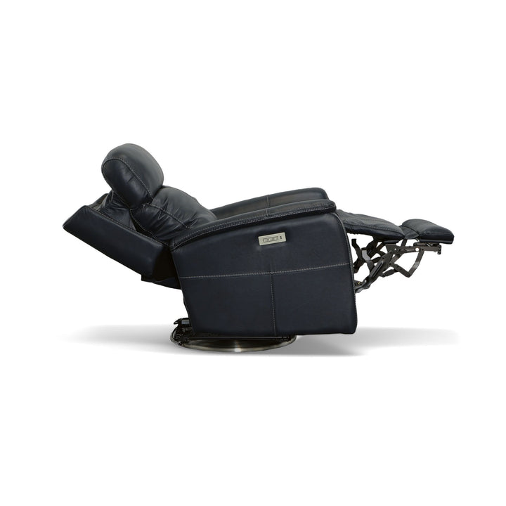 View Leather Power Swivel Recliner with Power Headrest in Ocean