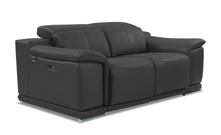 DivanItalia 9762 Top Grain Italian Leather Power Reclining Loveseat with Adjustable Headrests - Dark Gray