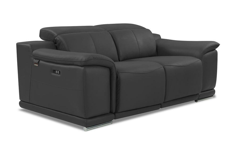 DivanItalia 9762 Top Grain Italian Leather Power Reclining Loveseat with Adjustable Headrests - Dark Gray