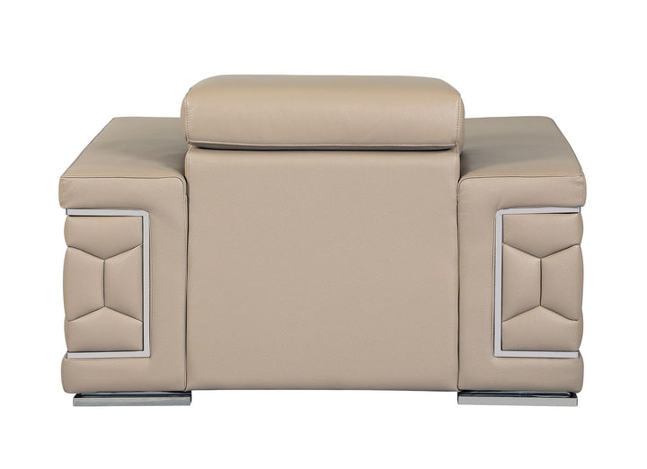 DivanItalia 692 Chair with Adjustable Headrest in Top-Grain Italian Leather - Beige