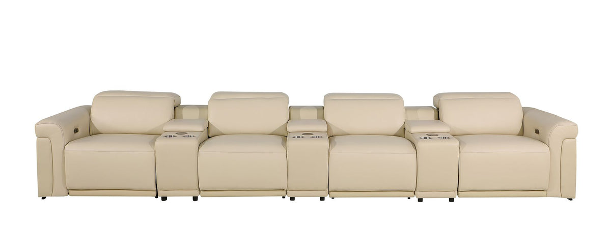 DivanItalia 1126 7-Piece Modular Power Reclining Sofa in Top Grain Italian Leather with 4 Power Recliners & Power Headrests - Beige