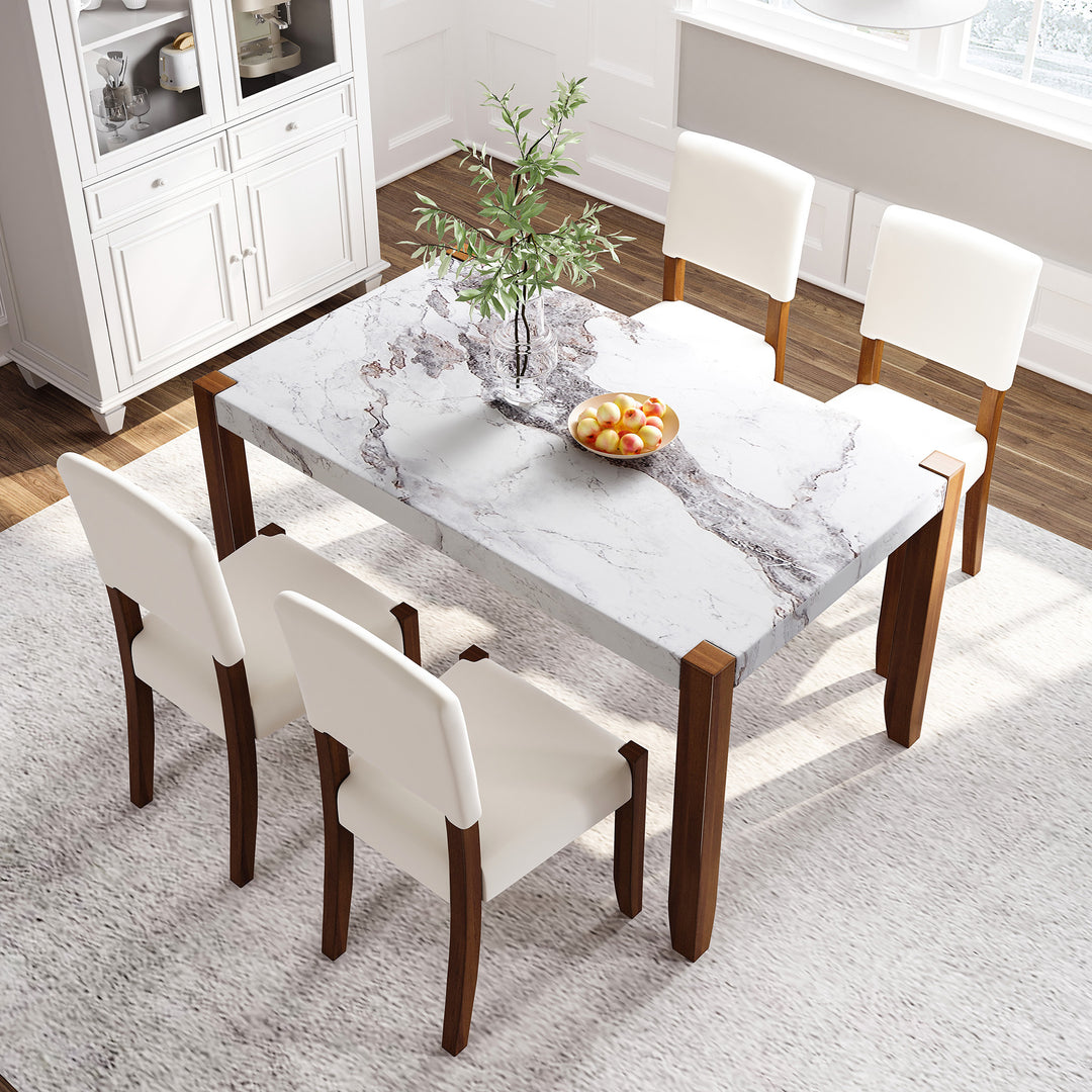 5-piece-faux-marble-dining-table-set-with-rubberwood-legs