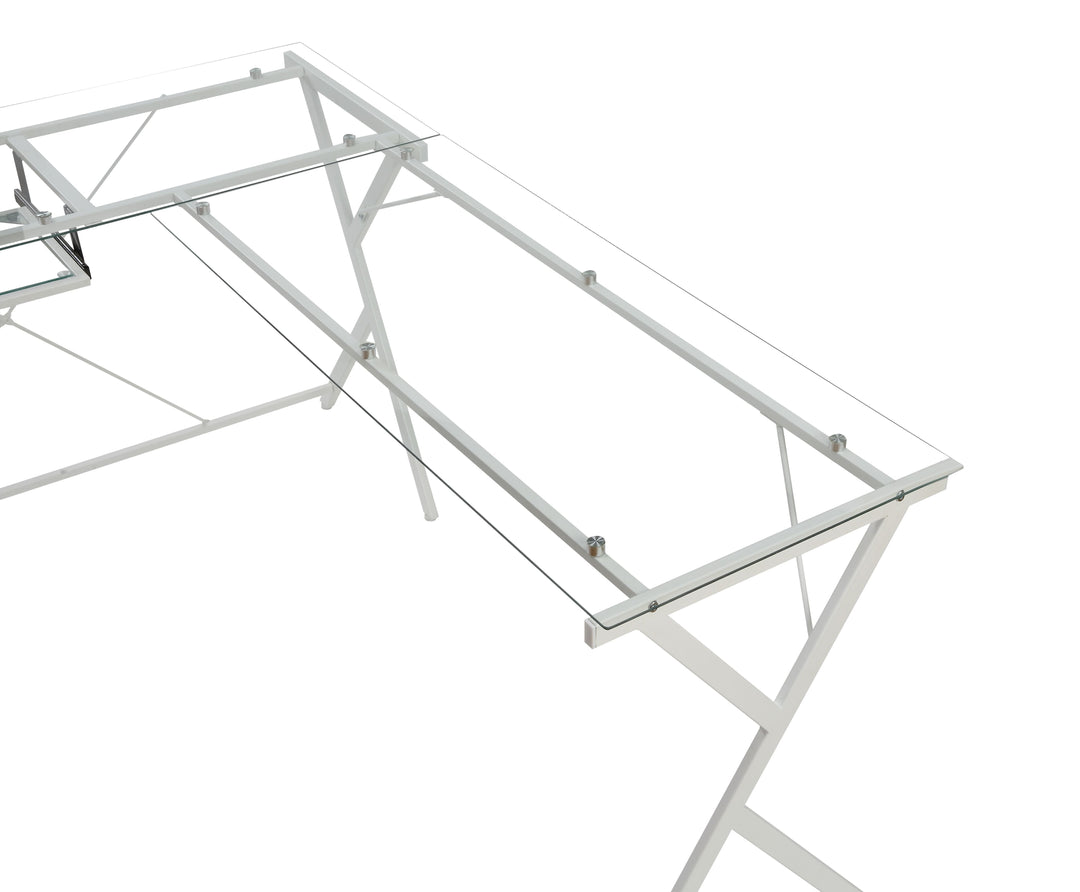 Dazenus - Computer Desk - Clear Glass Top & White