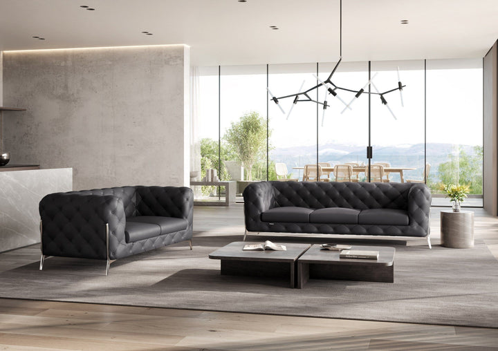 DivanItalia 970 Italian Leather Dark Gray Sofa and Loveseat