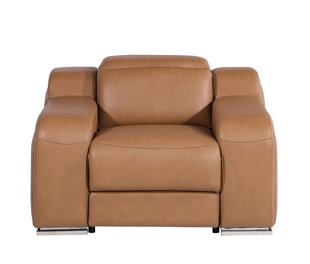 DivanItalia 1116 Top Grain Italian Leather Power Reclining Chair with Power Headrests - Cognac