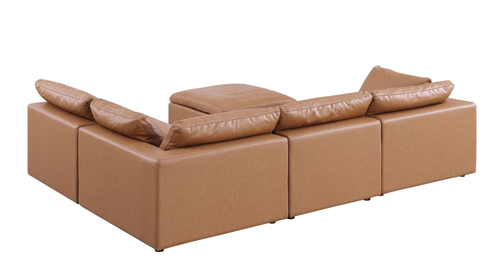DivanItalia 1100 5-Piece Left Arm Facing 4-Seat Sectional – Top-Grain Italian Leather - Cognac