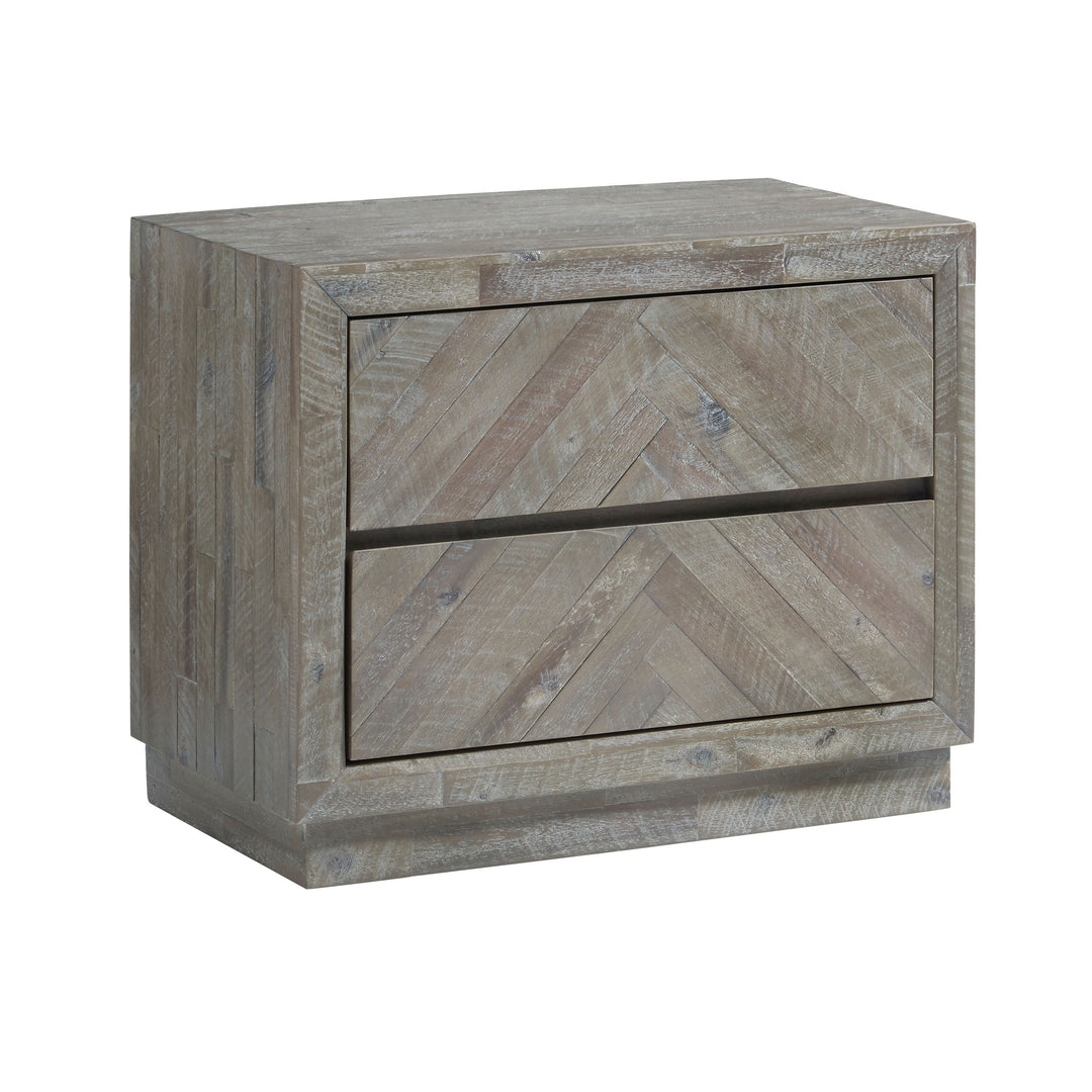 Modus Furniture 5Qs381 Herringbone Solid Wood Two Drawer Nightstand In Rustic Latte