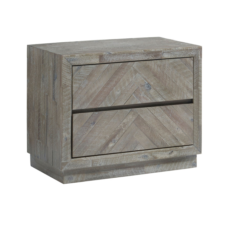 Modus Furniture 5Qs381 Herringbone Solid Wood Two Drawer Nightstand In Rustic Latte