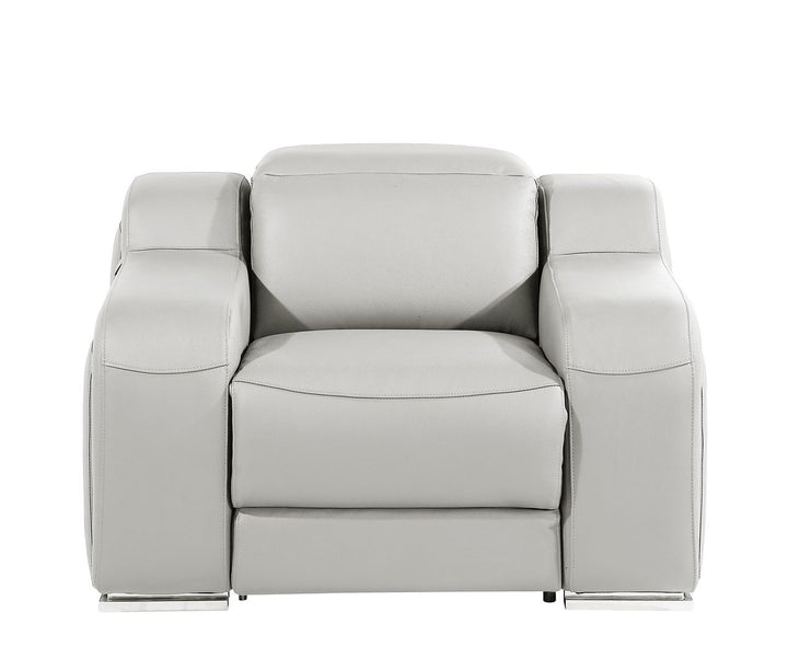 DivanItalia 1116 Top Grain Italian Leather Power Reclining Chair with Power Headrests - Light Gray
