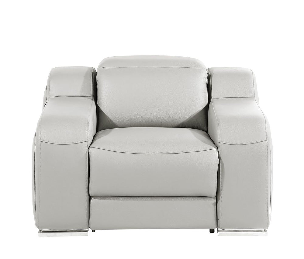 DivanItalia 1116 Top Grain Italian Leather Power Reclining Chair with Power Headrests - Light Gray